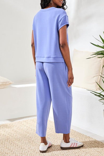 Tribal Soft Modal Crew Neck Top With Kangaroo Pocket - Baja Blue