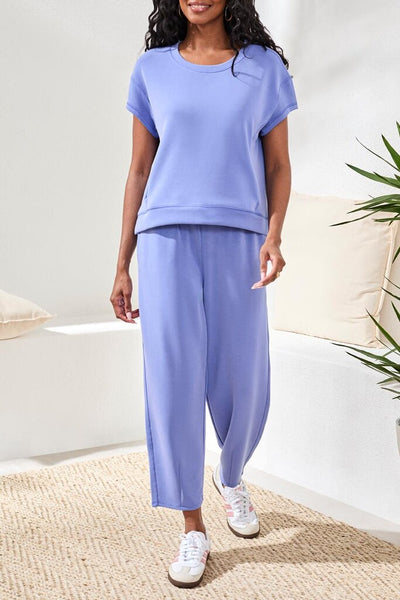 Tribal Soft Modal Crew Neck Top With Kangaroo Pocket - Baja Blue