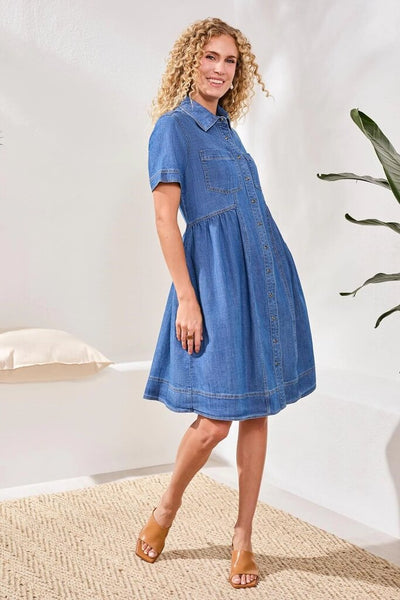 Tribal Flowy Button Down Denim Dress
