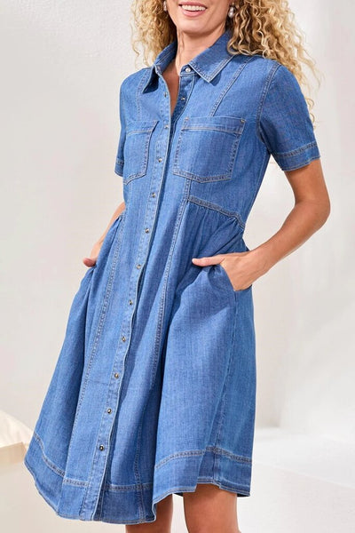 Tribal Flowy Button Down Denim Dress