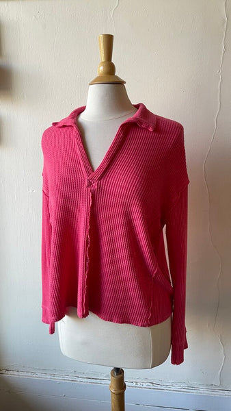 Hello Nite - 'Coco' Rapture Rose Lush Waffle Knit Collar Long Sleeve