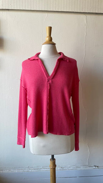 Hello Nite - 'Coco' Rapture Rose Lush Waffle Knit Collar Long Sleeve