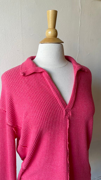 Hello Nite - 'Coco' Rapture Rose Lush Waffle Knit Collar Long Sleeve