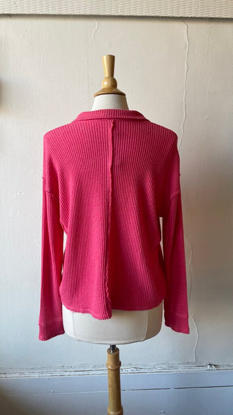 Hello Nite - 'Coco' Rapture Rose Lush Waffle Knit Collar Long Sleeve