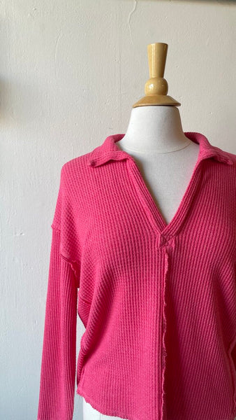 Hello Nite - 'Coco' Rapture Rose Lush Waffle Knit Collar Long Sleeve