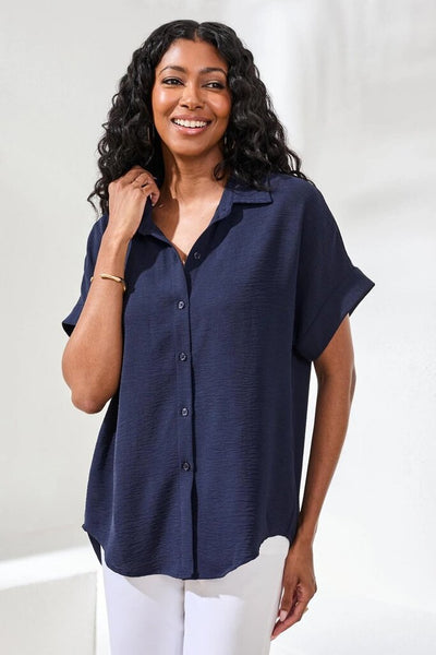 Tribal Airflow Relaxed Dolman Button-Down Shirt - Nautical