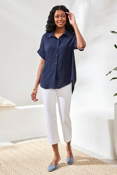Tribal Airflow Relaxed Dolman Button-Down Shirt - Nautical