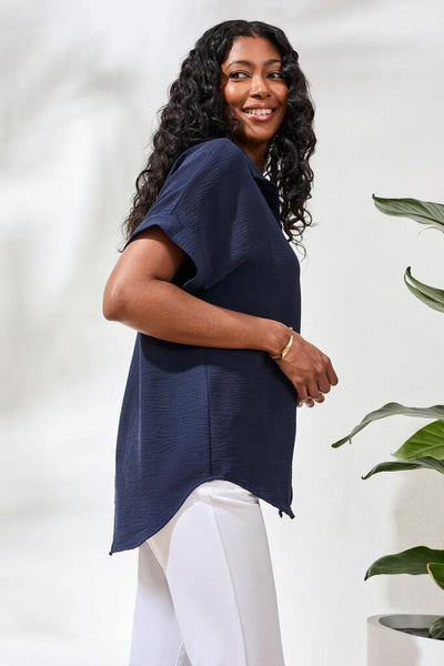 Tribal Airflow Relaxed Dolman Button-Down Shirt - Nautical