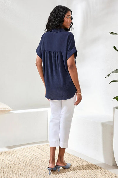Tribal Airflow Relaxed Dolman Button-Down Shirt - Nautical