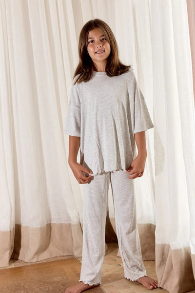 Bambi & Birdie T-Shirt Wide Leg Pant Set - Grey Cloud