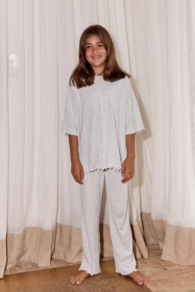 Bambi & Birdie T-Shirt Wide Leg Pant Set - Grey Cloud