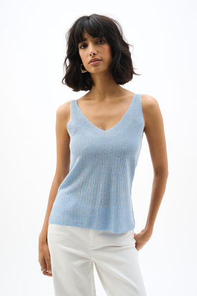 Joseph Ribkoff 252915 Metallic Knit Camisole - Sky Blue