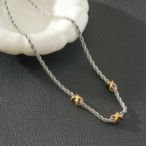 Hackney Nine 'Cosmina' Mixed Metal Rope Chain Necklace with Criss Cross Charms