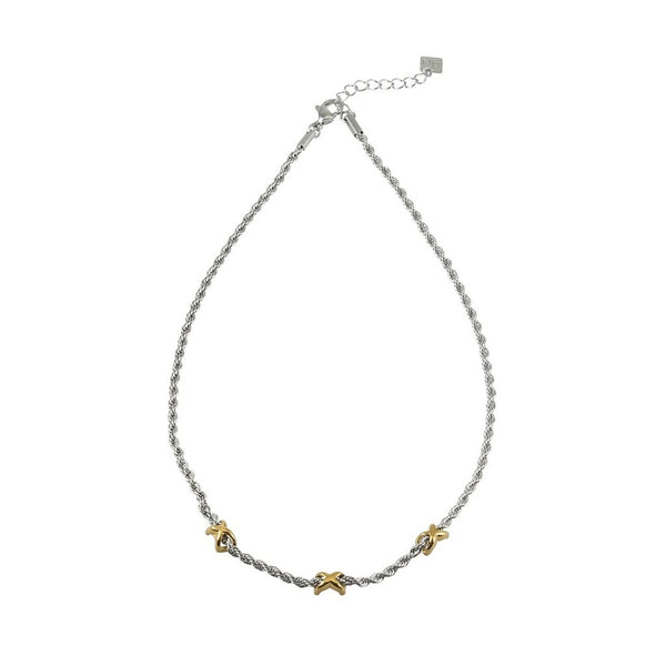 Hackney Nine 'Cosmina' Mixed Metal Rope Chain Necklace with Criss Cross Charms