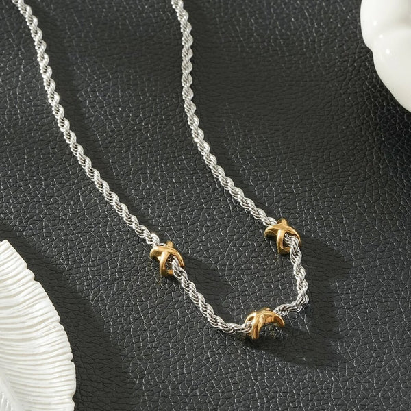 Hackney Nine 'Cosmina' Mixed Metal Rope Chain Necklace with Criss Cross Charms