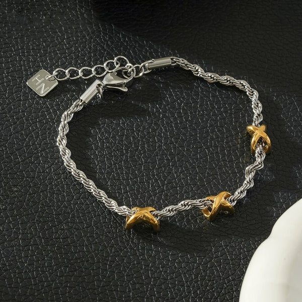 Hackney Nine 'Dragosa' Mixed Metal Rope Chain Bracelet with Criss Cross Charms