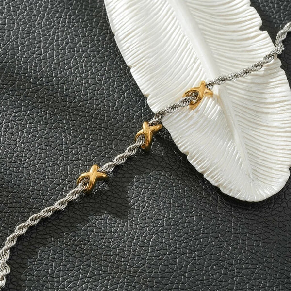 Hackney Nine 'Dragosa' Mixed Metal Rope Chain Bracelet with Criss Cross Charms
