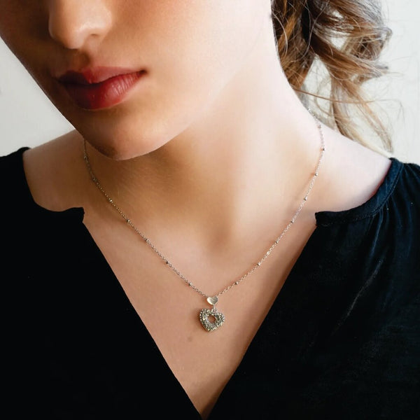 Hackney Nine 'Eternal' Double Heart Pavé Zirconia Pendant Necklace