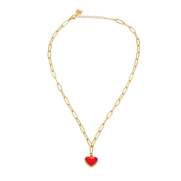 Hackney Nine 'Heart Rouge' Paper Clip Chain Enamel Heart Pendant Necklace - Gold