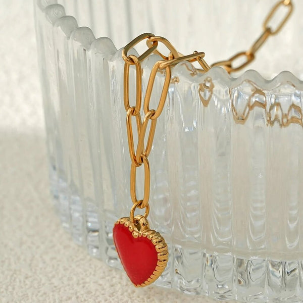 Hackney Nine 'Heart Rouge' Paper Clip Chain Enamel Heart Pendant Necklace - Gold