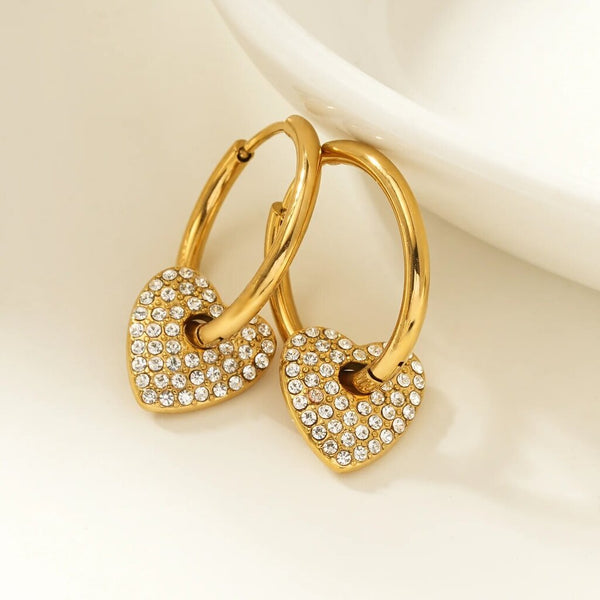 Hackney Nine 'Maabu' Zirconia Heart Charm Hoop Earrings - Gold