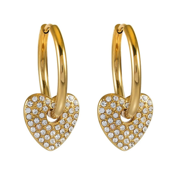 Hackney Nine 'Maabu' Zirconia Heart Charm Hoop Earrings - Gold