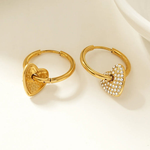 Hackney Nine 'Maabu' Zirconia Heart Charm Hoop Earrings - Gold