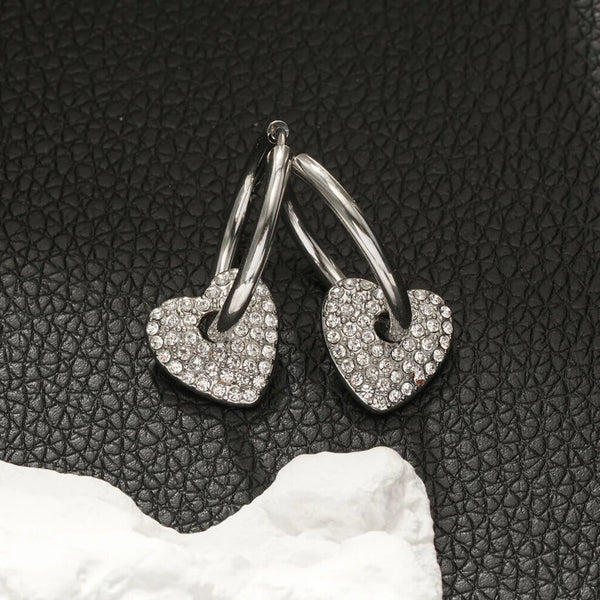 Hackney Nine 'Maabu' Zirconia Heart Charm Hoop Earrings - Silver