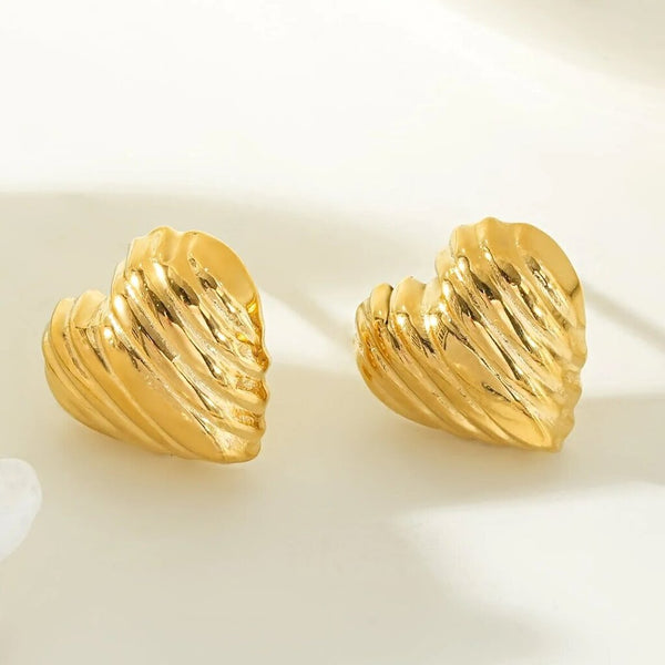 Hackney Nine 'Micina' Art Deco Textured Heart Stud Earrings
