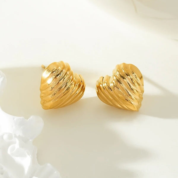 Hackney Nine 'Micina' Art Deco Textured Heart Stud Earrings