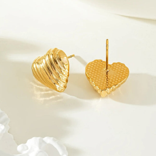 Hackney Nine 'Micina' Art Deco Textured Heart Stud Earrings
