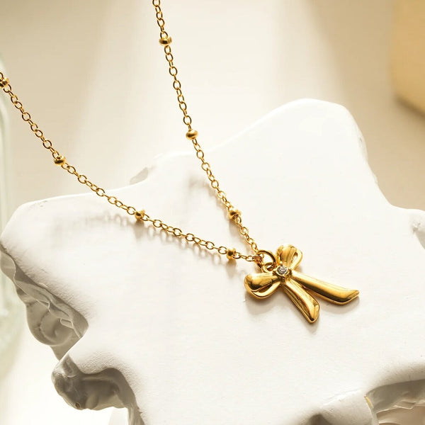 Hackney Nine 'Taliana' Dainty Bead Chain Bow Pendant Necklace