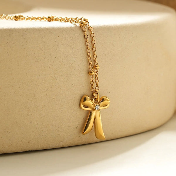 Hackney Nine 'Taliana' Dainty Bead Chain Bow Pendant Necklace