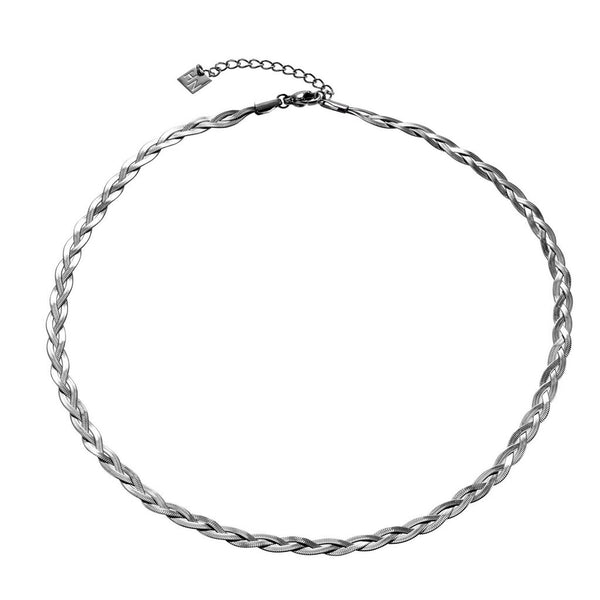 Hackney Nine 'Tara' Intertwined Herringbone Snake Skin Textured Necklace - Silver