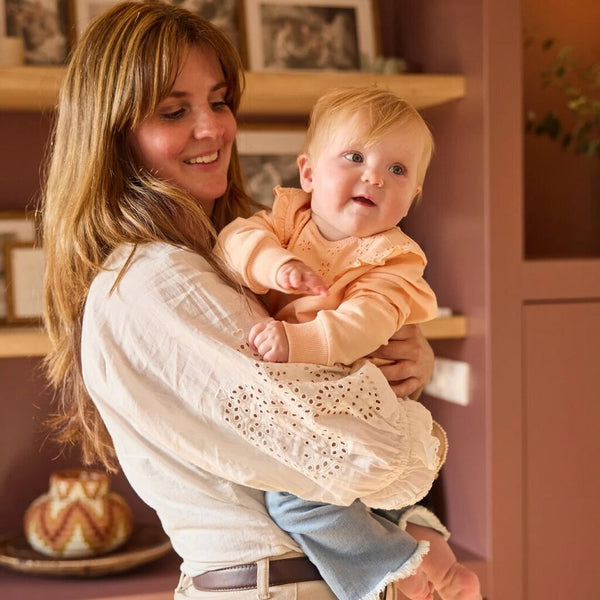 Dirkje Peach Broderie Ruffle Sweater