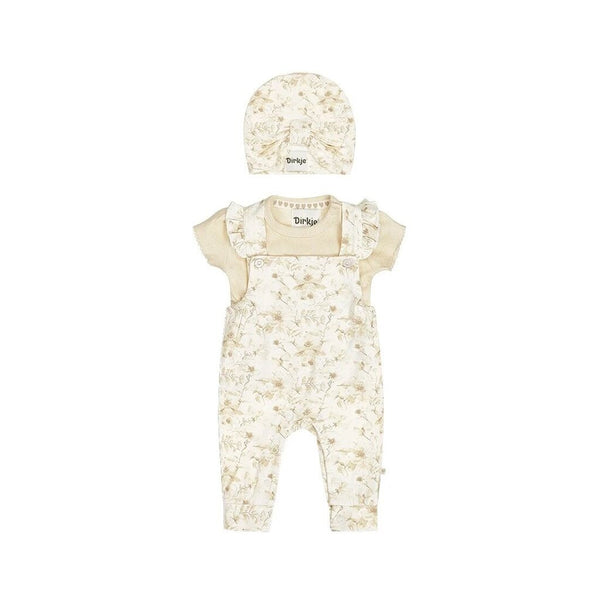 Dirkje Off-White Floral Romper Set with Top + Hat