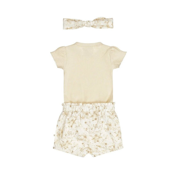 Dirkje Off-White Floral Shorts, Bodysuit + Headband Set