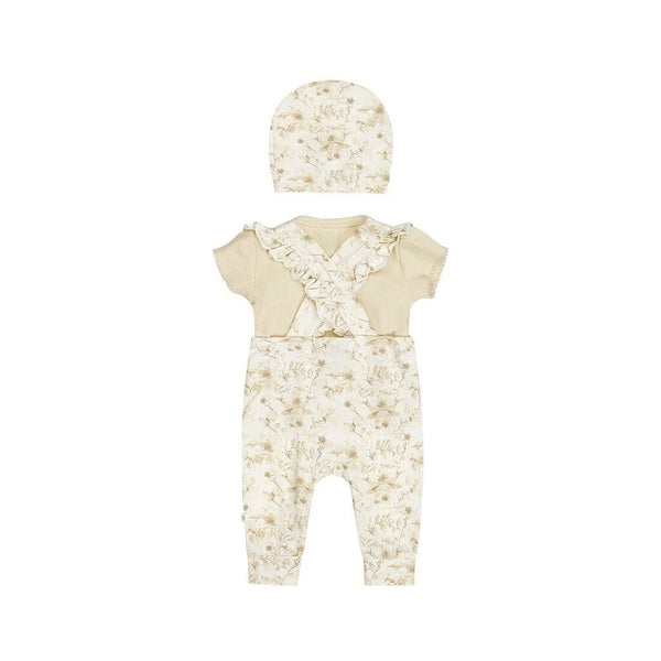 Dirkje Off-White Floral Romper Set with Top + Hat