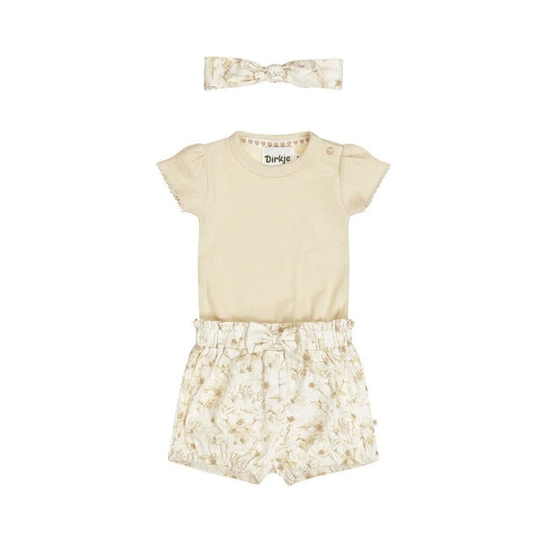 Dirkje Off-White Floral Shorts, Bodysuit + Headband Set