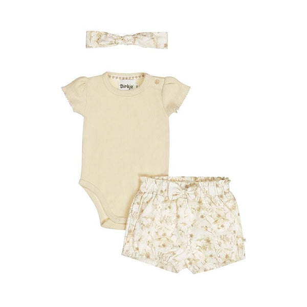 Dirkje Off-White Floral Shorts, Bodysuit + Headband Set