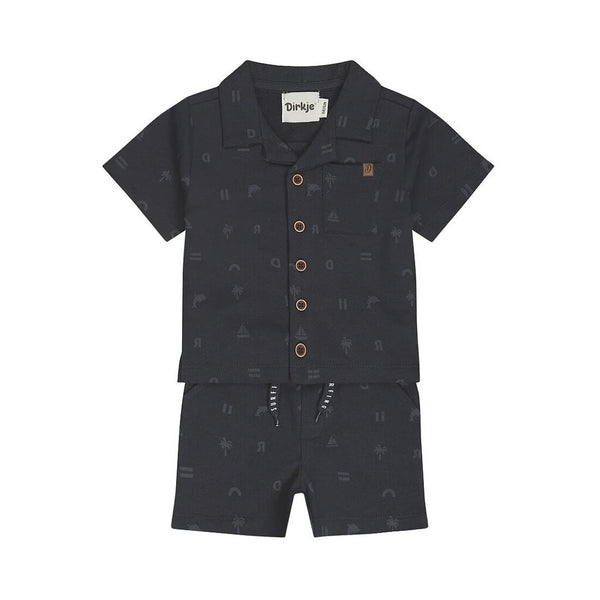 Dirkje Navy Printed Polo Shirt + Shorts Set