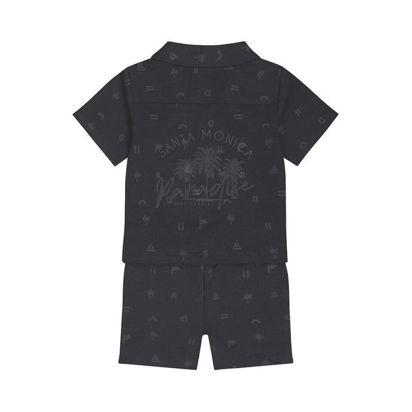 Dirkje Navy Printed Polo Shirt + Shorts Set