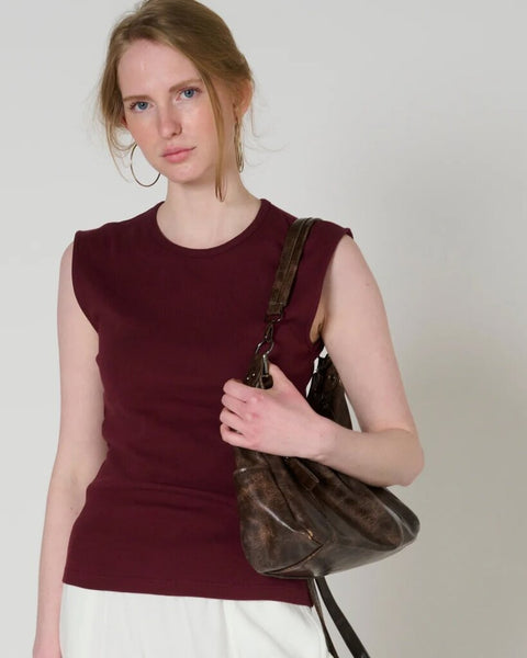 Preloved 'Sharon' Wide Shoulder Tank - Chocolate Truffle
