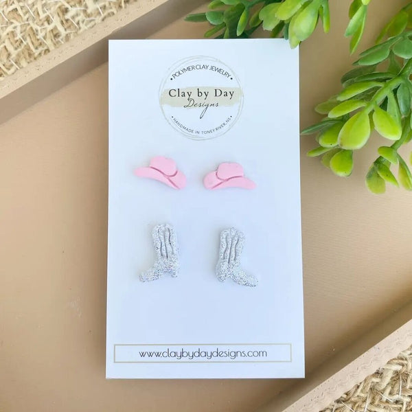 Clay by Day 'Glitter Cowboy' Stud Earrings