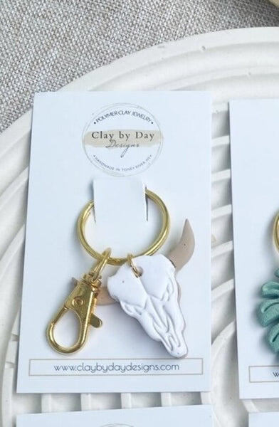 Clay by Day Cattle Skull Keychain