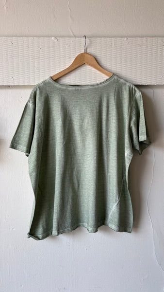Paper Lace Oversized Vintage Wash Raw Hem T-Shirt - Green