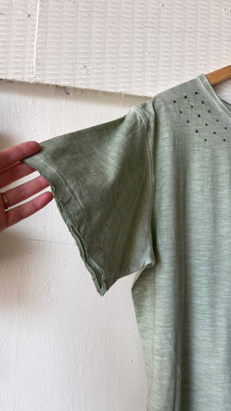 Paper Lace Oversized Vintage Wash Raw Hem T-Shirt - Green