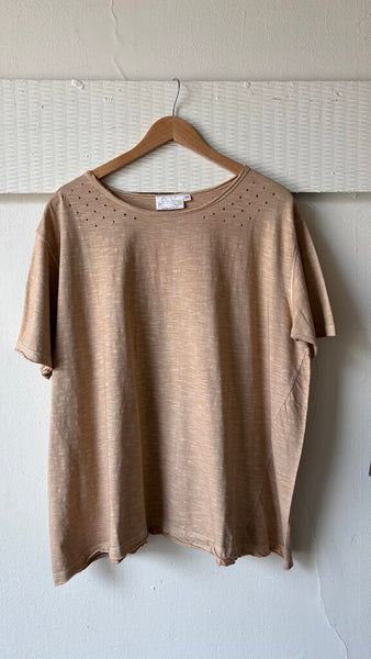 Paper Lace Oversized Vintage Wash Raw Hem T-Shirt - Natural