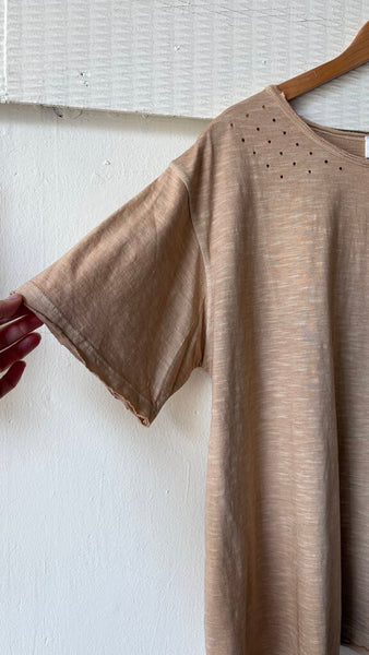 Paper Lace Oversized Vintage Wash Raw Hem T-Shirt - Natural