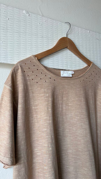 Paper Lace Oversized Vintage Wash Raw Hem T-Shirt - Natural